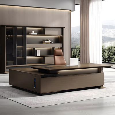 Italian-Style Luxurious Dark Brown L-Shaped Executive Desk with Spacious Desktop Design