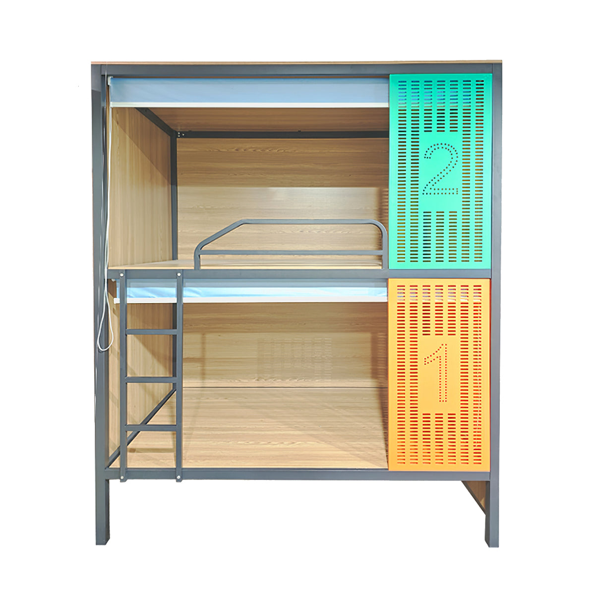 Multi-functional solid wood bunk bed in steel-wood color option