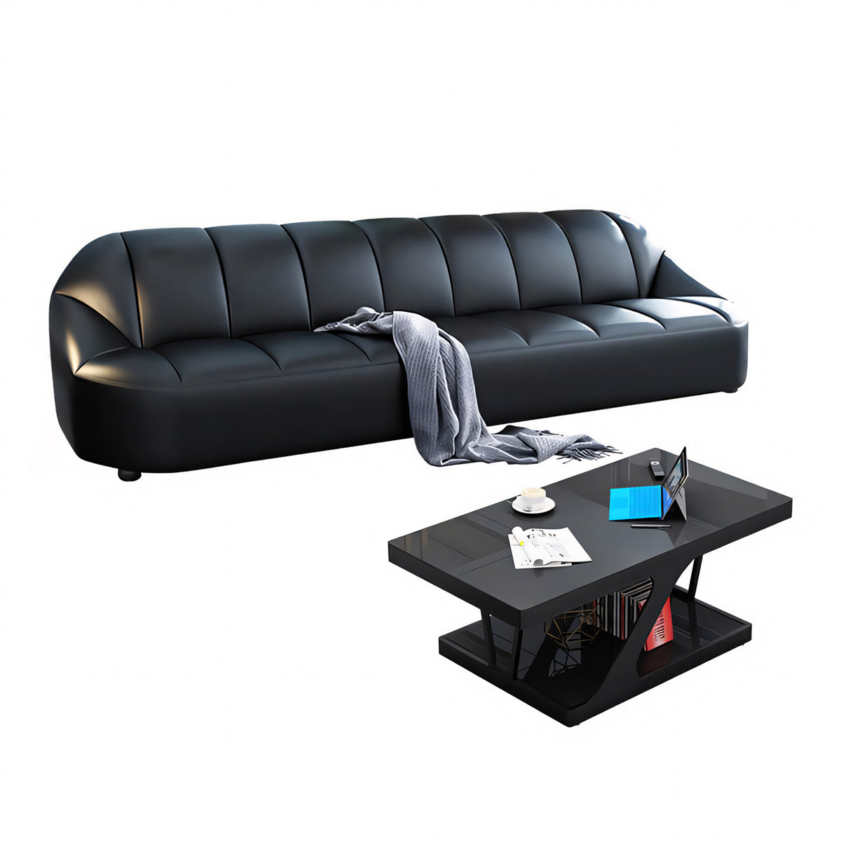 Minimalist and Elegant Office Sofa, Thickened Western Leather, Three Seater