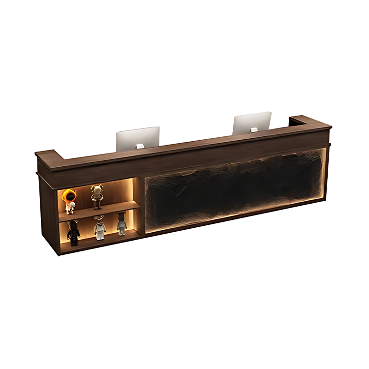 Retro Rectangular Reception Desk with LED Strip Lighting