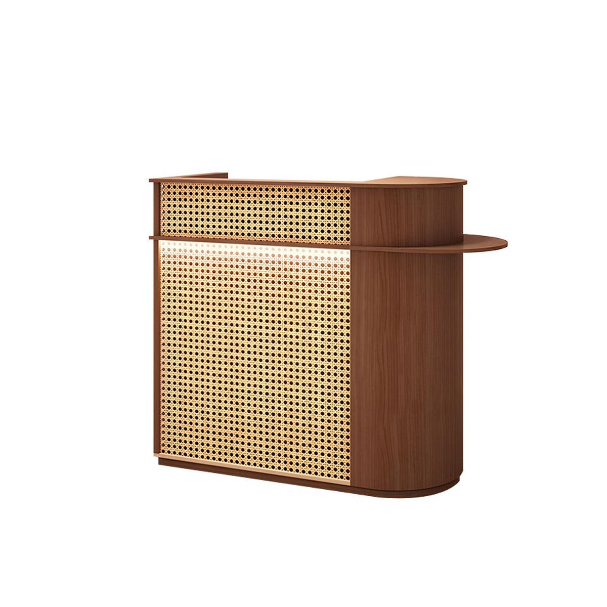 Rattan Reception Desk with LED Strip Lockable Drawer Storage High Density Board