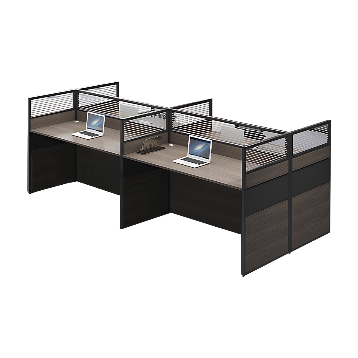 Minimalist Office Desk with Screen Partition, Four Seater