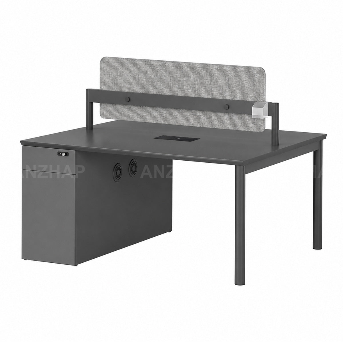 Collaborative Office Desk With Privacy Panels, Power Outlet & Side Storage