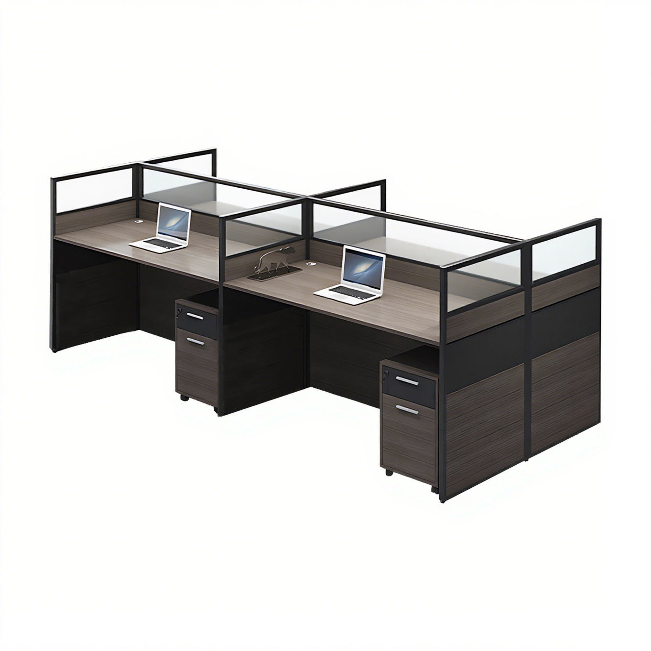 Minimalist Office Desk with Screen Partition, Four Seater