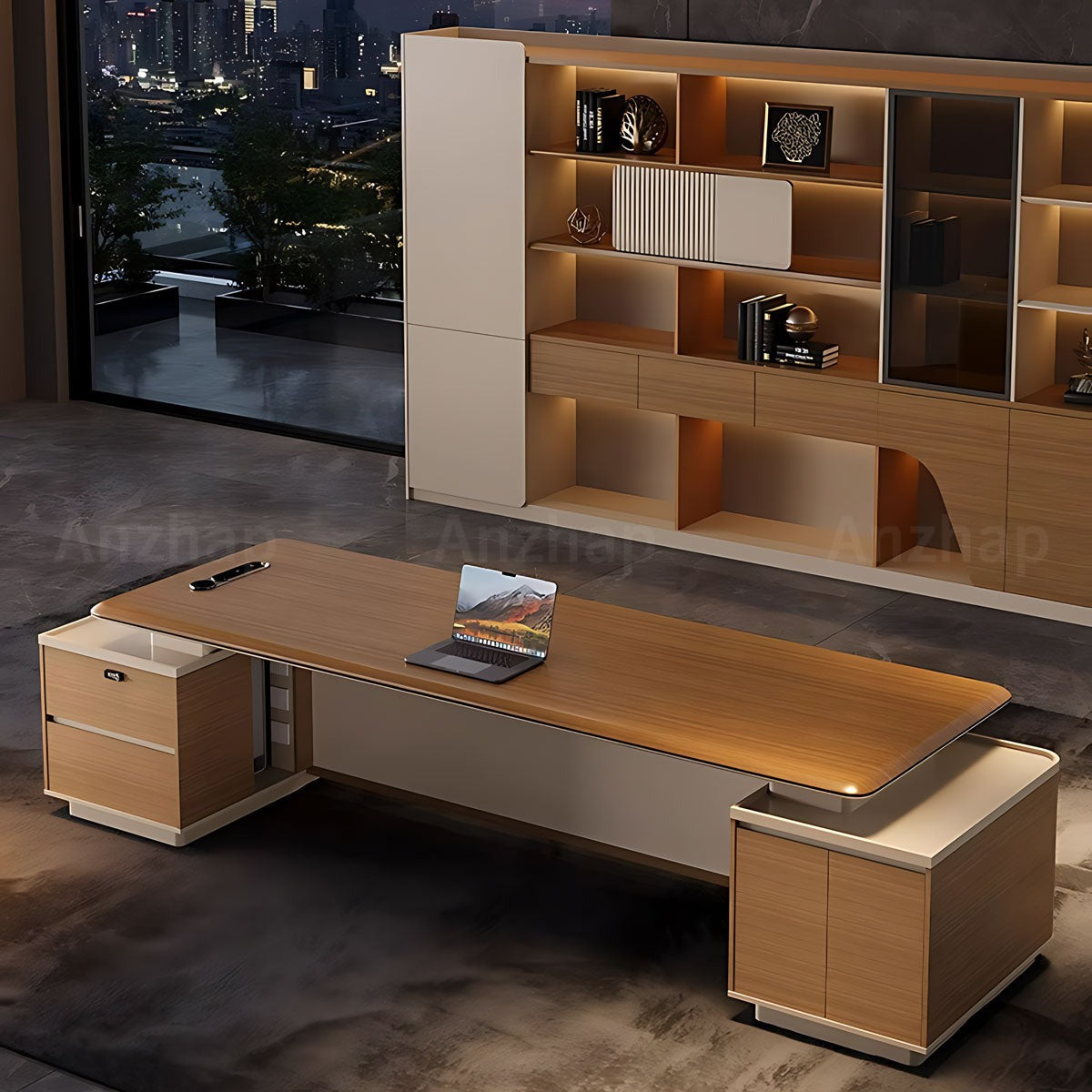 L-Shaped Executive Desk with Premium Grommet Box and Scratch-Resistant Thick Surface
