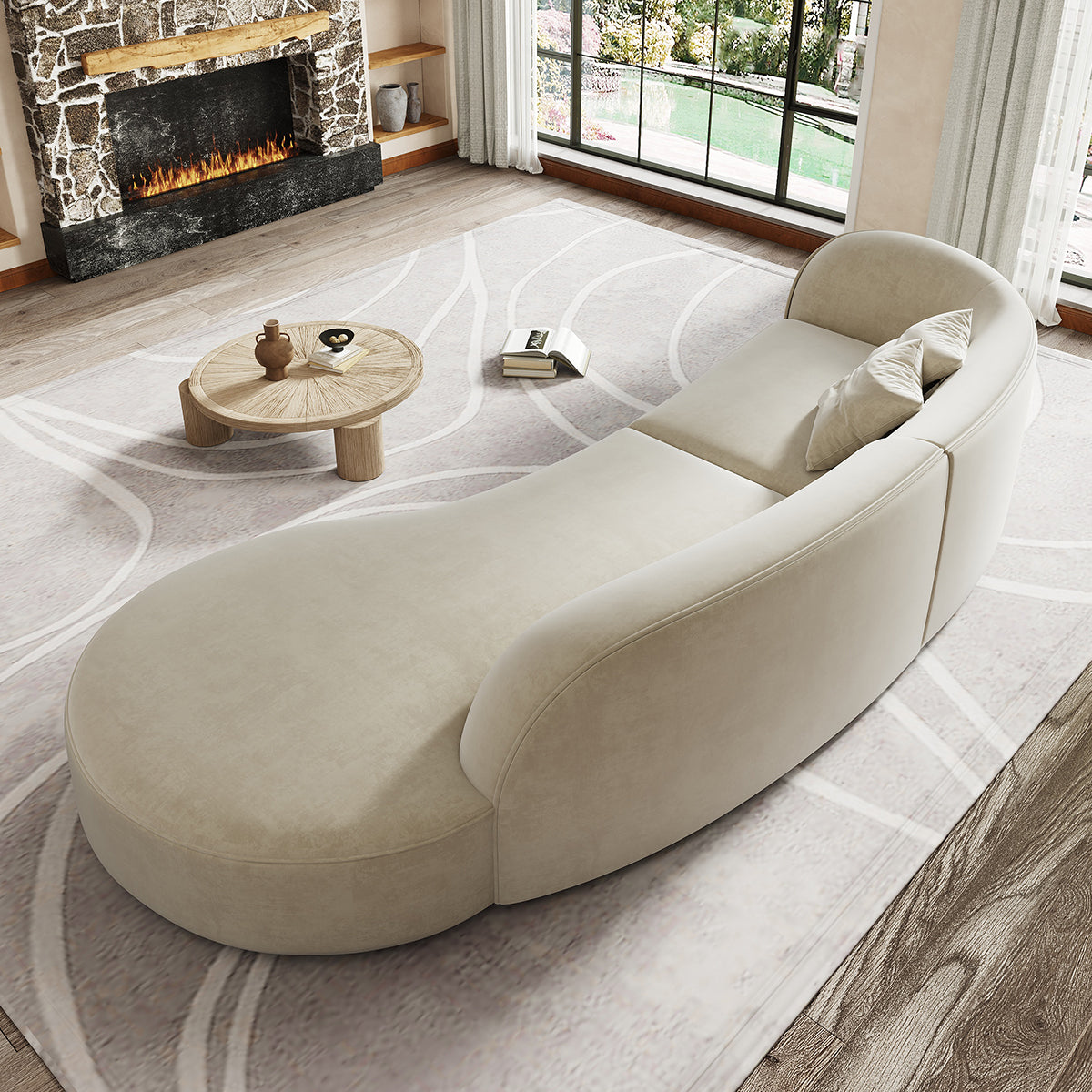 Minimalist Soft Curved Sofa with Single Armrest for Living Room（Stock Items）