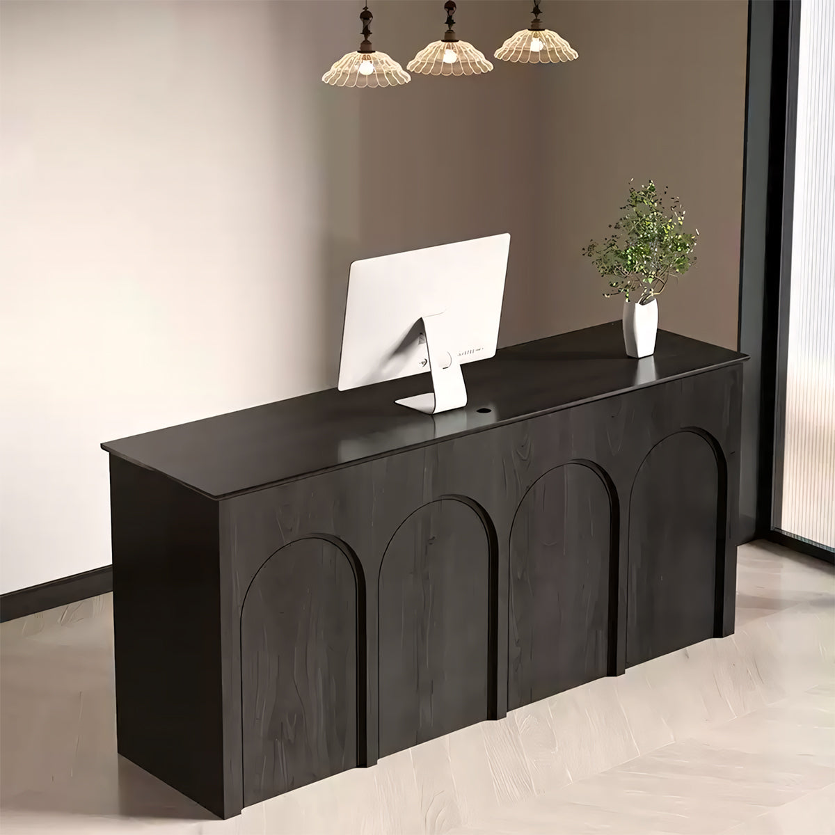 Retro Chic Reception Desk with Spacious Desktop Design