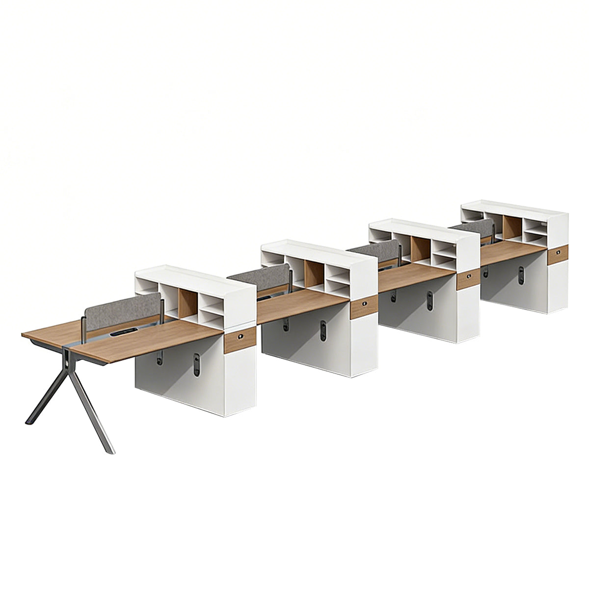 Multi-User Office Desk with Built-In Outlets for Employee Workspace