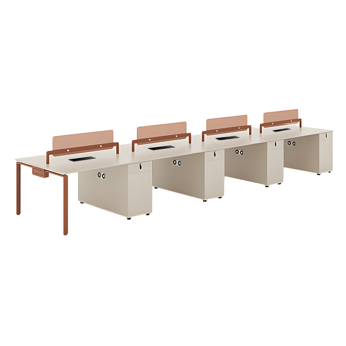4-Person Open Plan Office Desk with Privacy Panels and Storage Pedestals