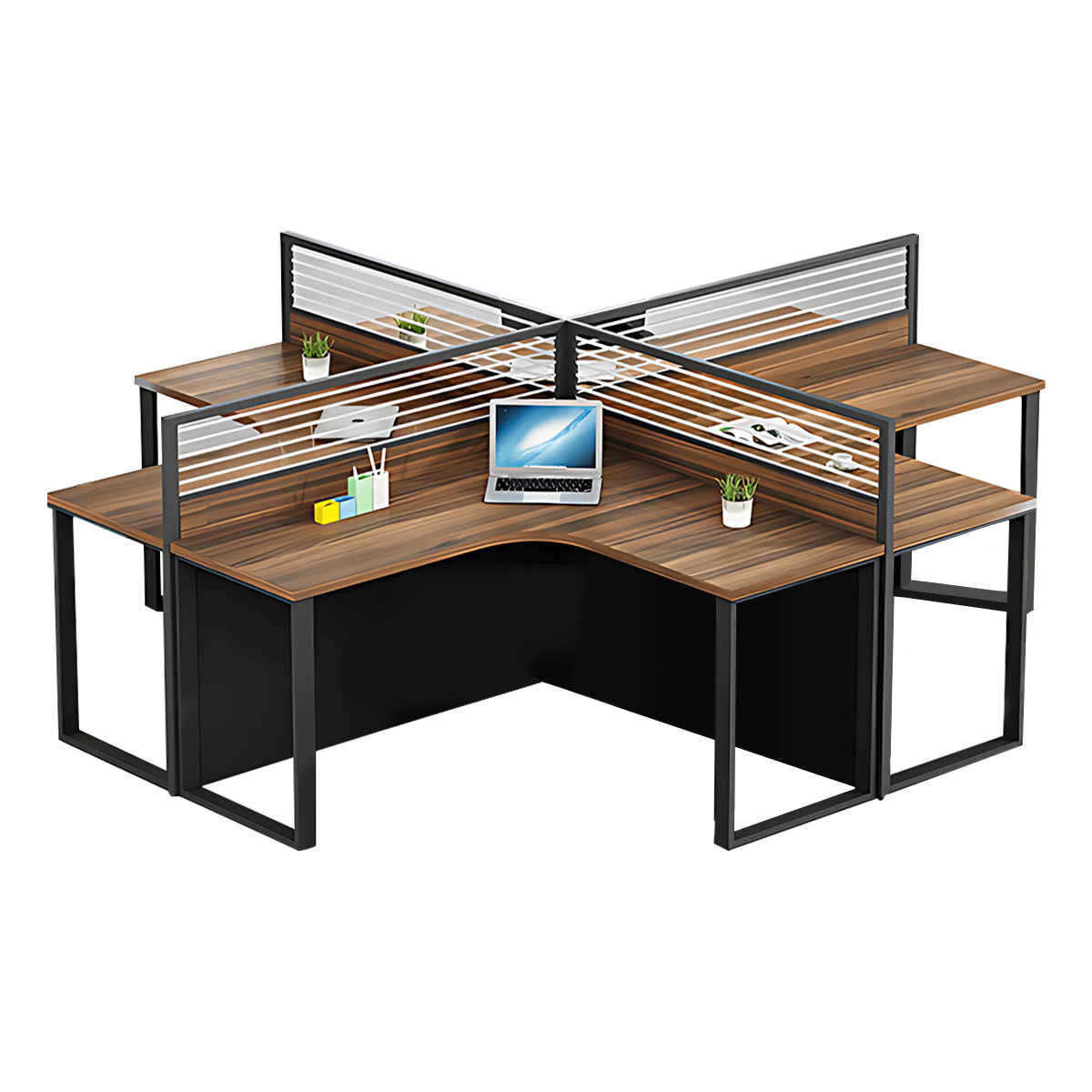Minimalist Stylish Employee Desk with Striped Glass Partition Design