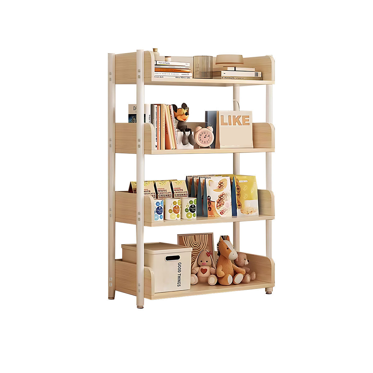 Minimalist Wood Bookshelf with Multi-Layer Storage and Anti-Fall Panels