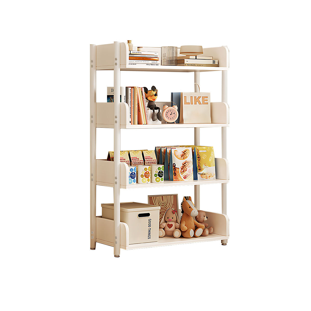 Minimalist Wood Bookshelf with Multi-Layer Storage and Anti-Fall Panels