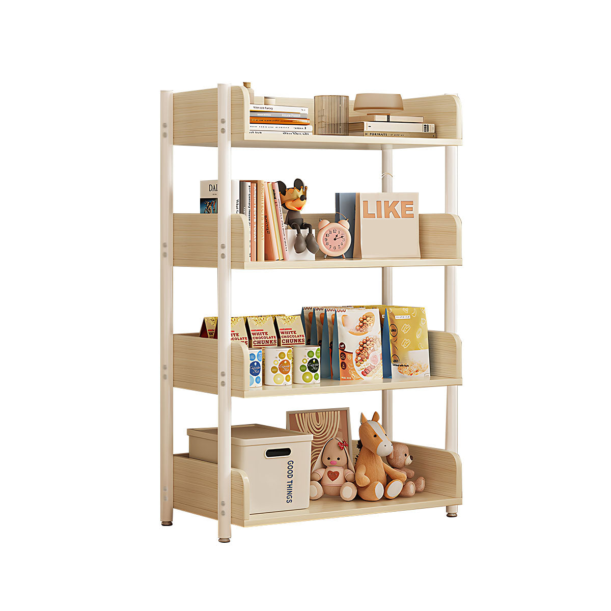 Minimalist Wood Bookshelf with Multi-Layer Storage and Anti-Fall Panels