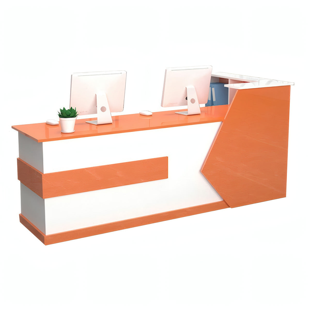 Modern Reception Desk 39–87 in Wide with Lockable Drawers, Transaction Counter, Steel Frame & Solid Wood