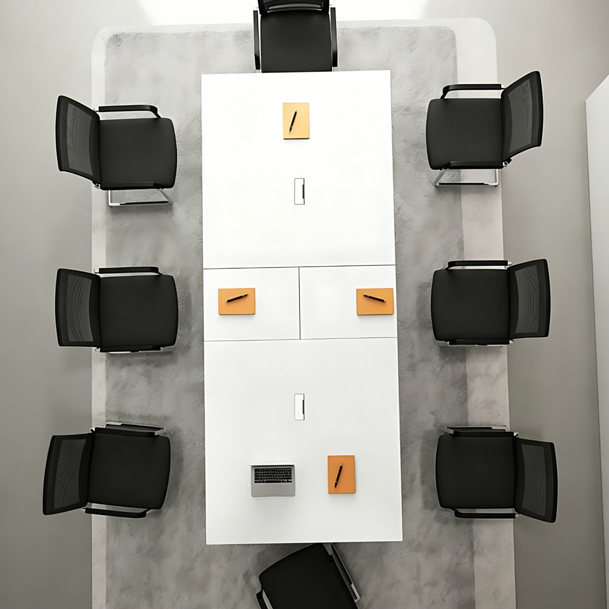Spacious Conference Table with Built-In Cable Management and Carbon Steel Legs