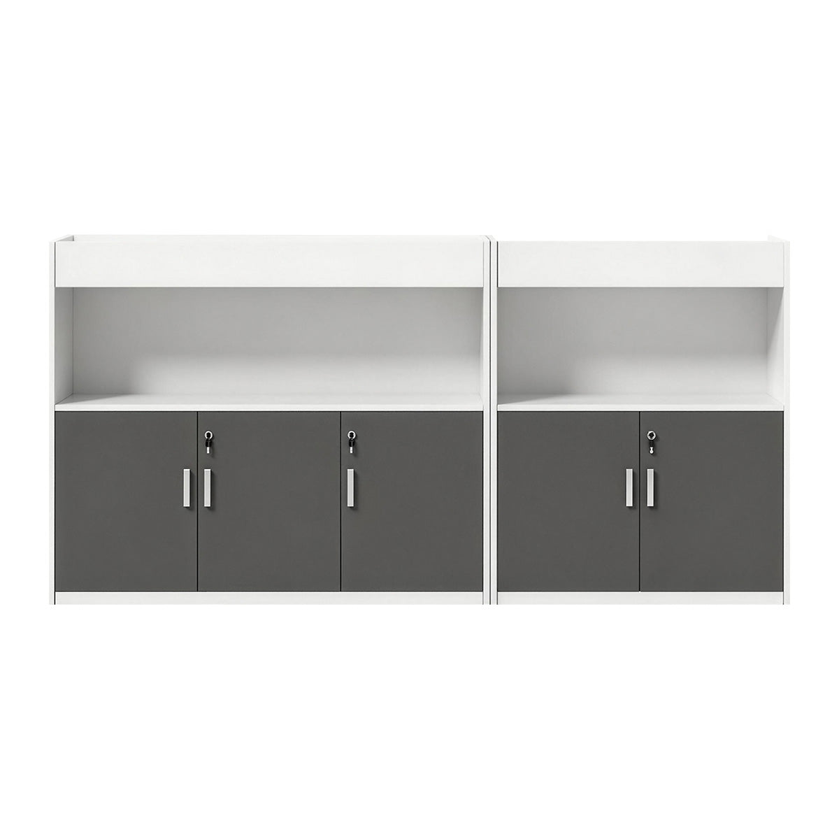 Scandinavian-Style Office Storage Cabinet with Open Cubbies and Wood-Tone Doors
