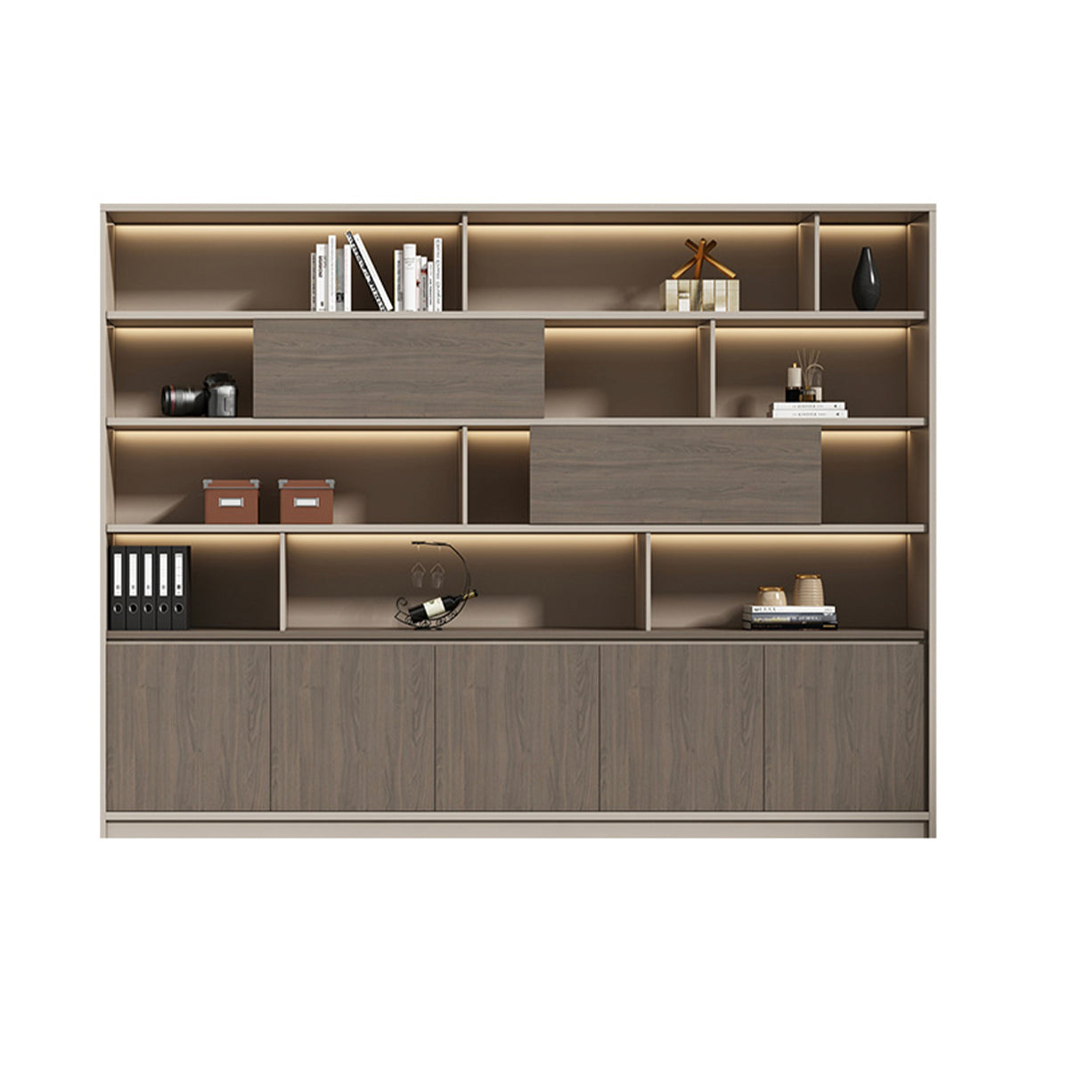 Premium Wood-Texture Storage Cabinet with Handle-Free Doors