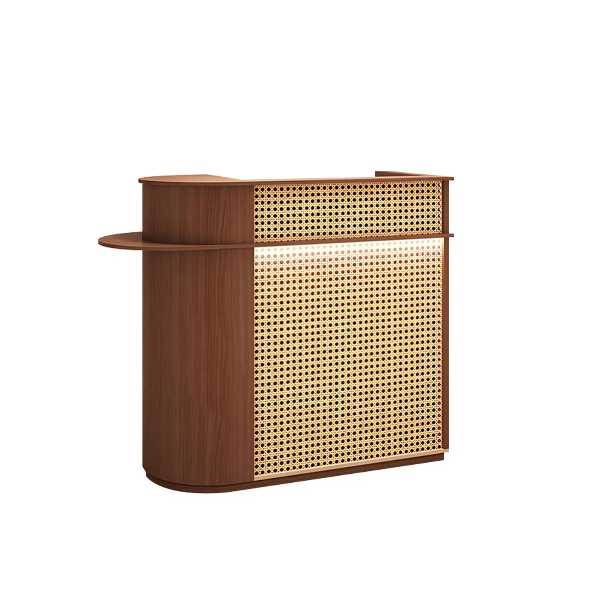 Rattan Reception Desk with LED Strip Lockable Drawer Storage High Density Board