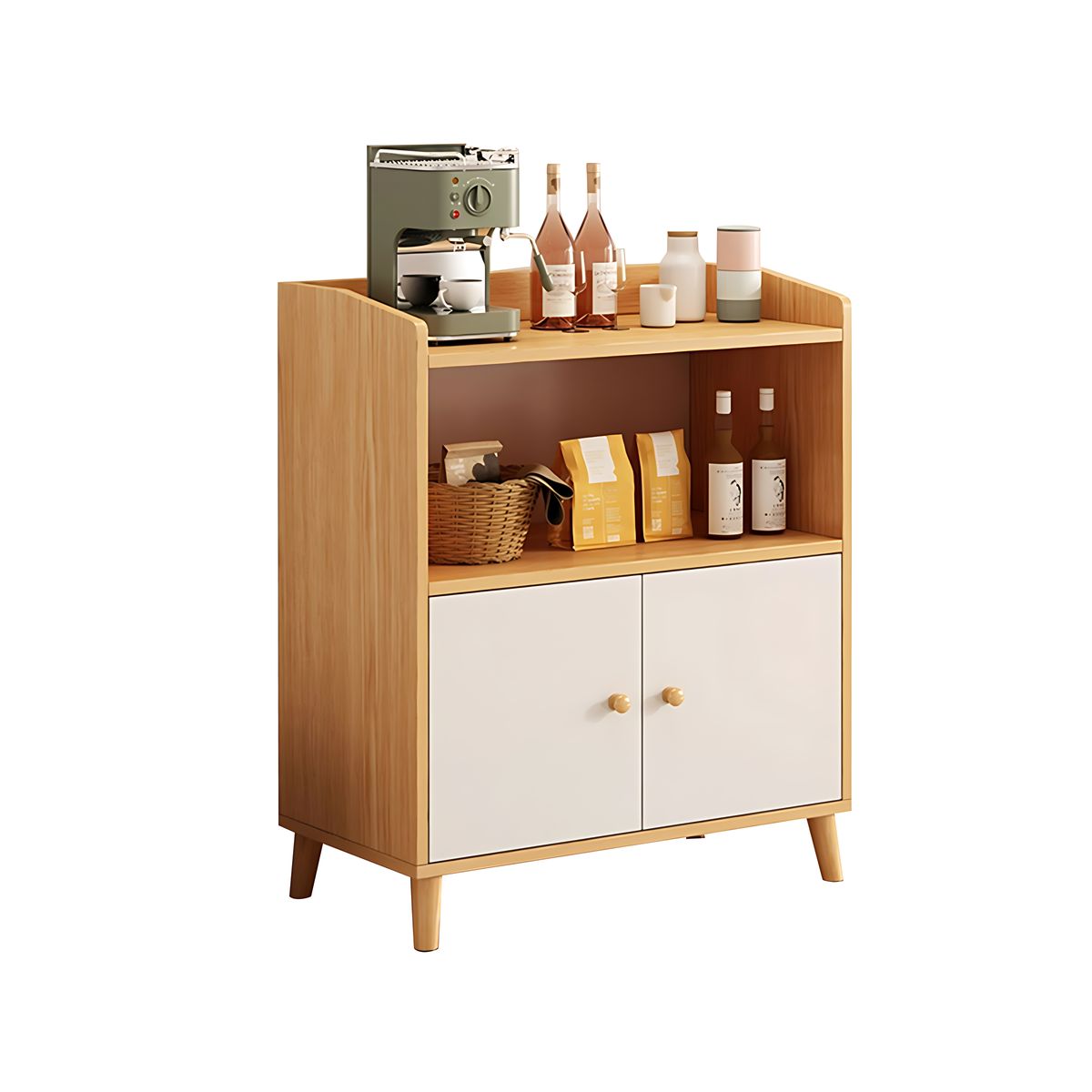 Refined Scratch-Resistant Sideboard with Open Storage and Drawers