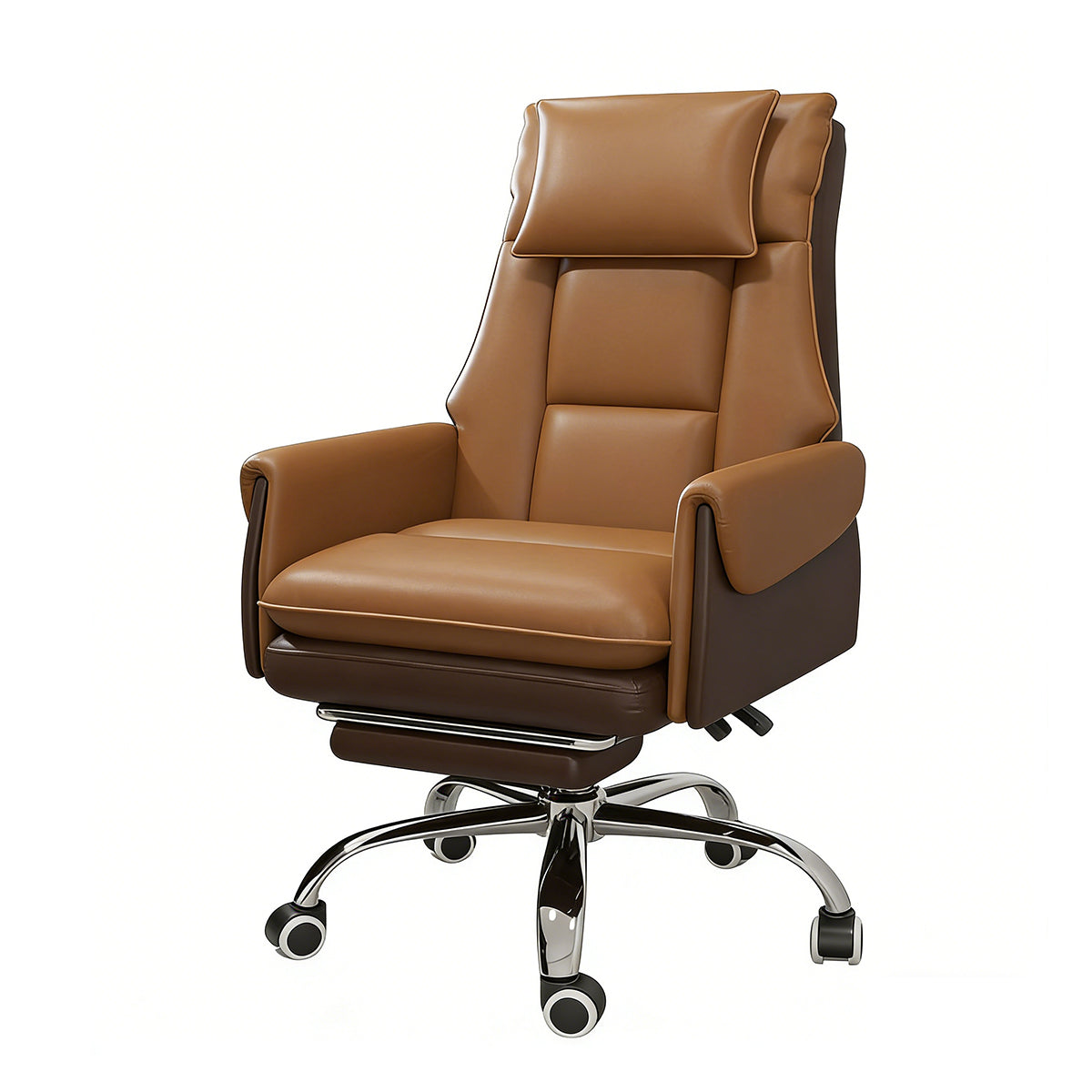 Reclining Executive Chair With Pillow, Light Brown With Footrest Steel, Light Brown finish, for office workstation, ergonomic office furniture