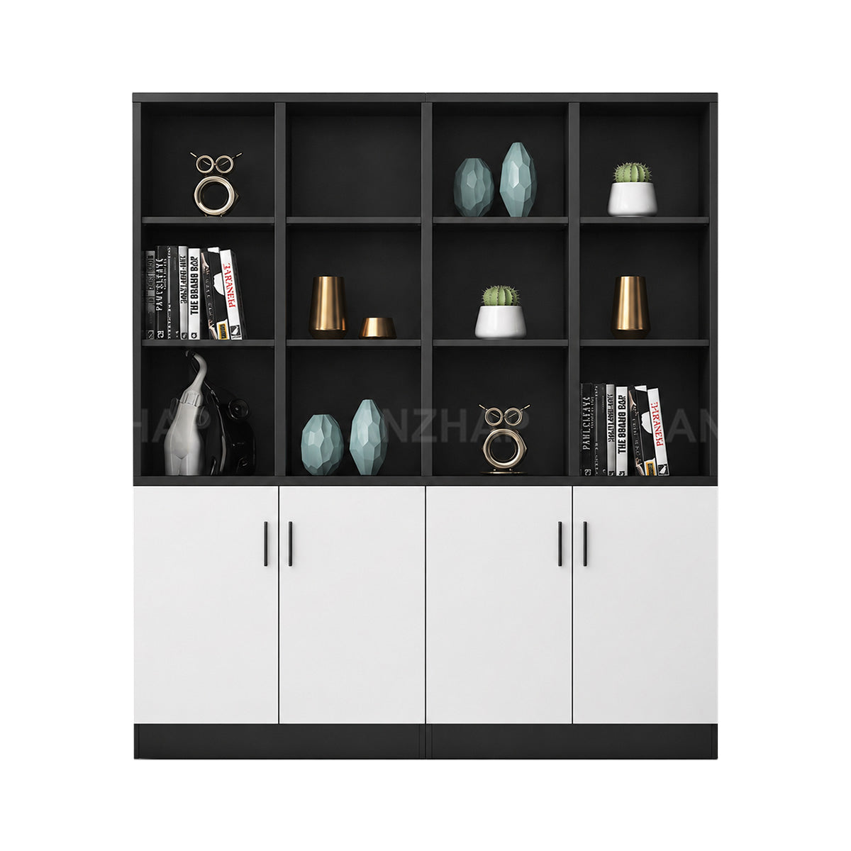 Office Storage Cabinet with Open Compartments, Enclosed Cabinets & Alloy Handles