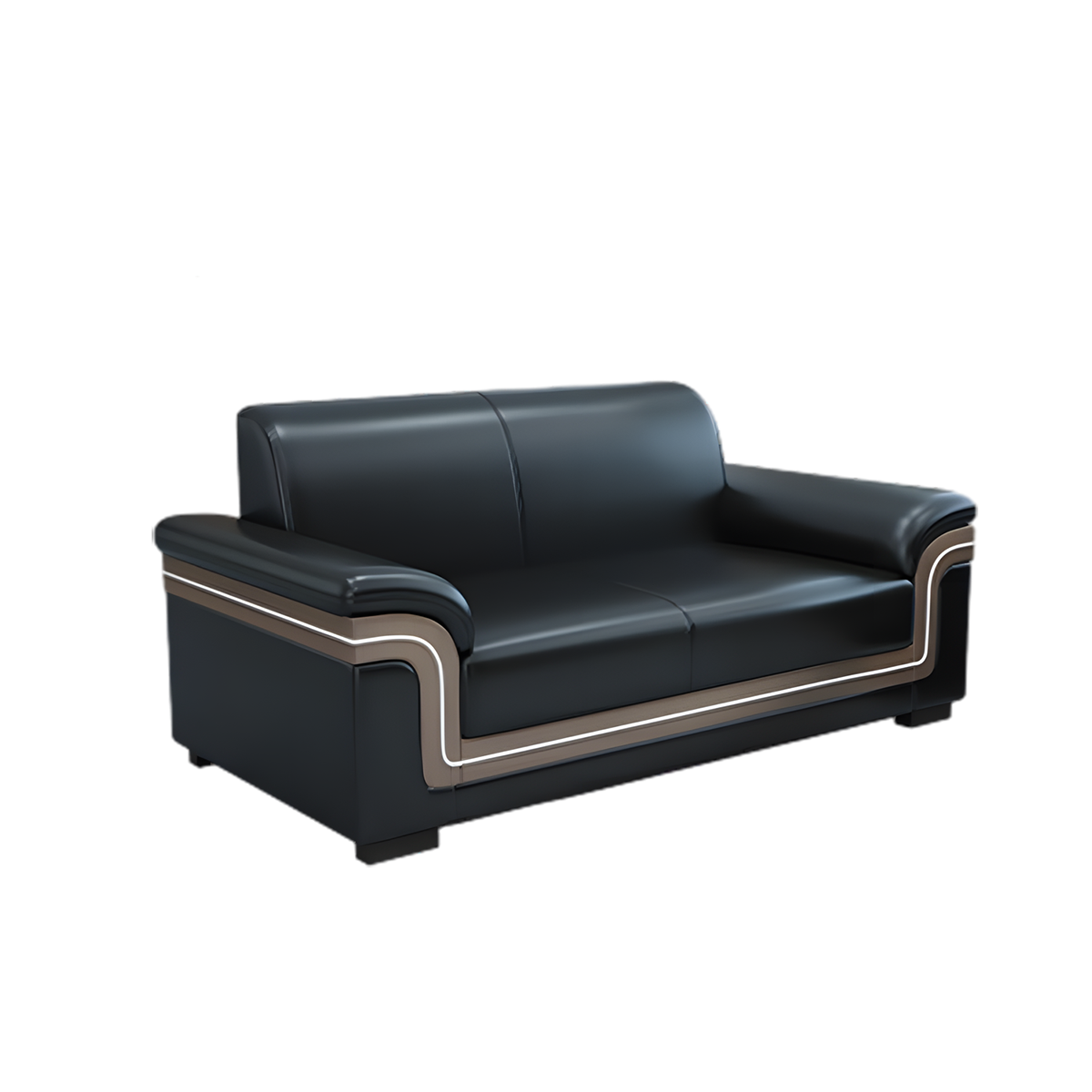 Simple Business Guest Three Seater Sofa in Black Genuine Leather