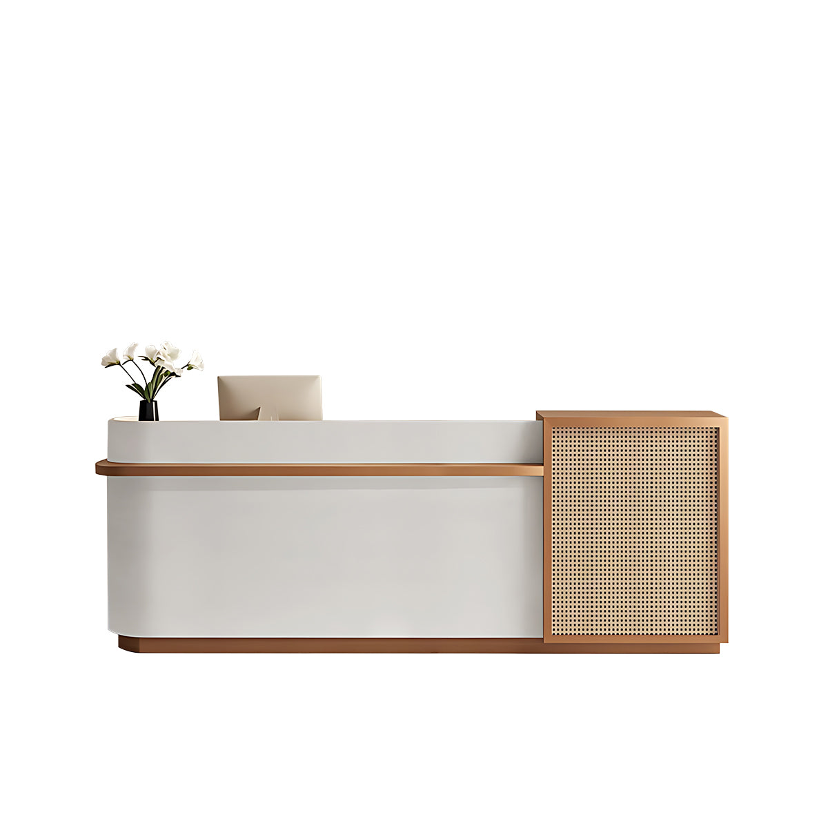 Natural Rattan Reception Desk Modern Office Furniture Storage Drawers