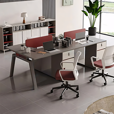 Stylish Minimalist Office Desk with Red Privacy Screen Design（Stock Items）