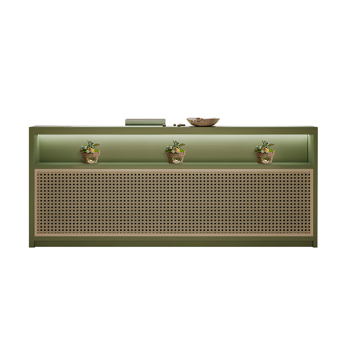 Sleek Reception Desk with Display Compartment for Modern Office Spaces