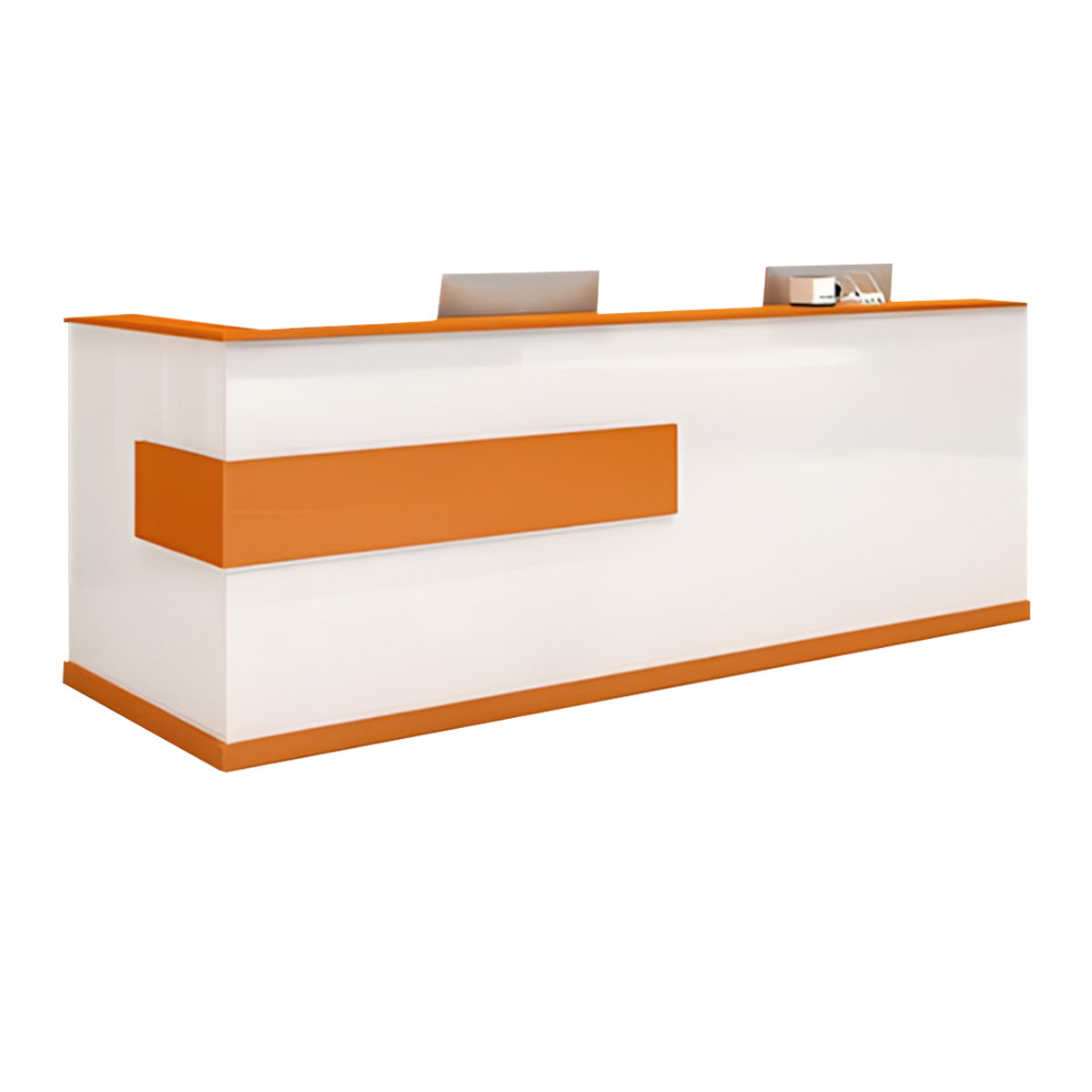 Modern Minimalist Reception Desk Cashier's Desk, Wood, White with Maple Color