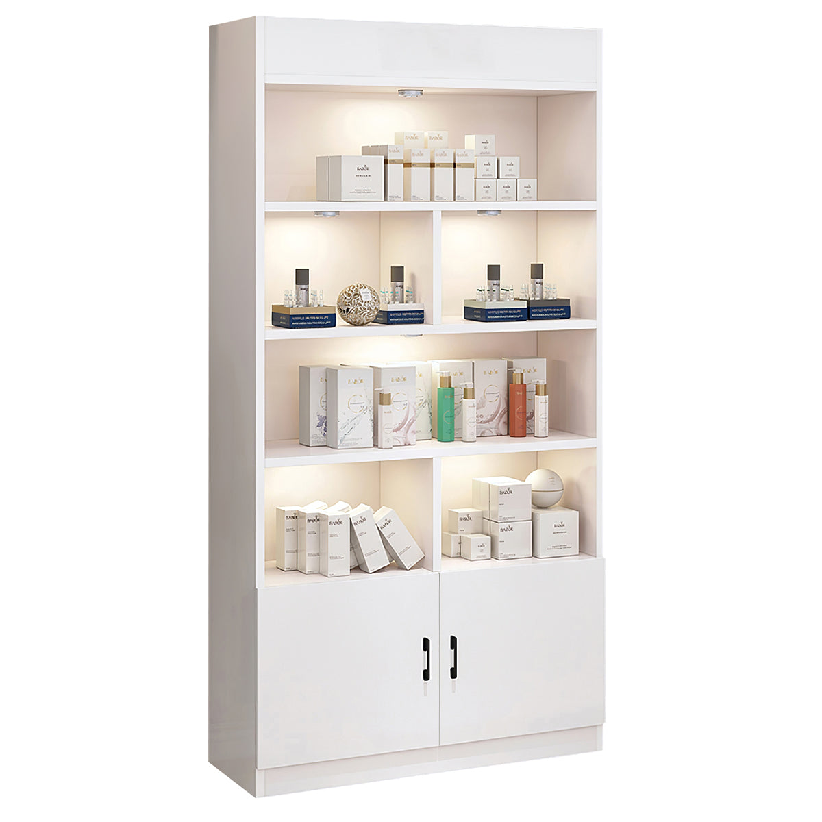 Modern White Beauty Salon Display Cabinet with LED Lights