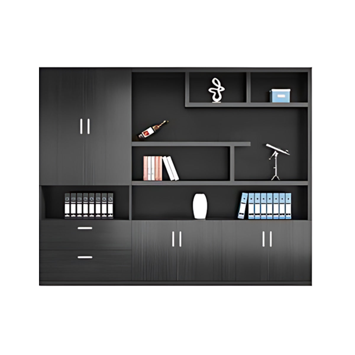 Modern Office Storage Cabinet with Wardrobe, Drawers & Display Shelves