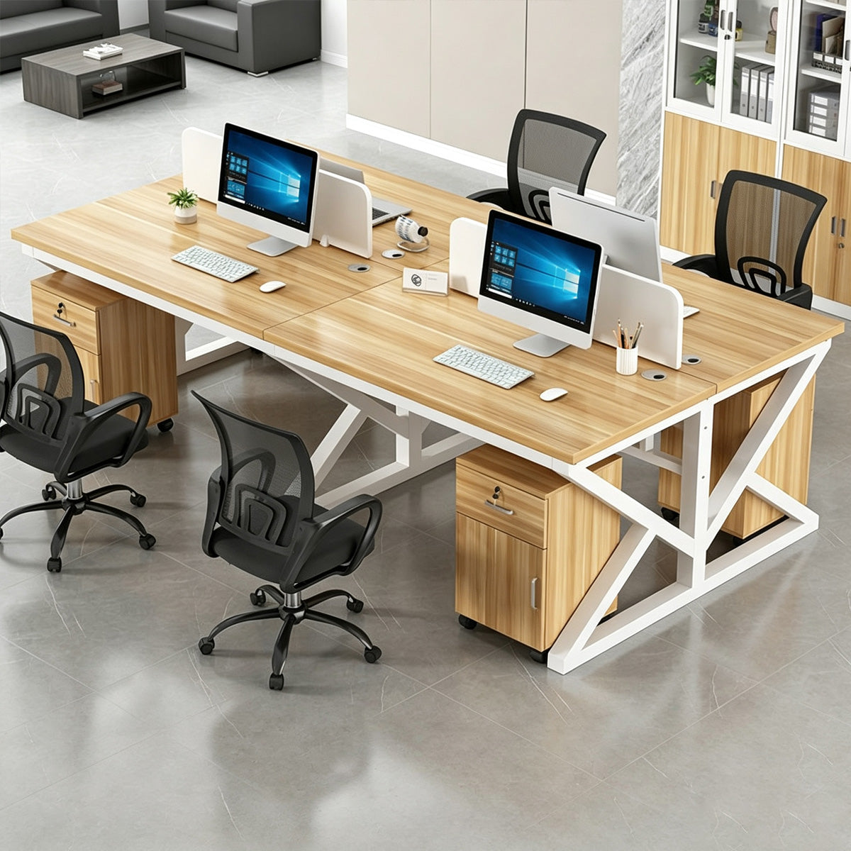 Modular Office Workstation Desk with Privacy Panels, Cable Grommets and Storage