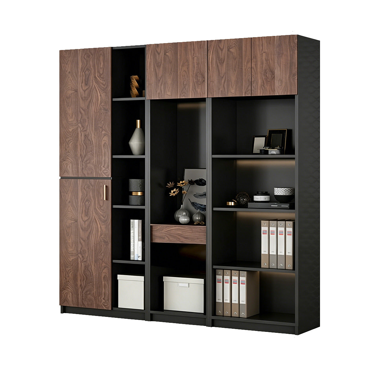 Storage Cabinet, Black Walnut L79" × W14" × H79" Double Cabinets, Black Walnut finish, for office storage space, office storage furniture