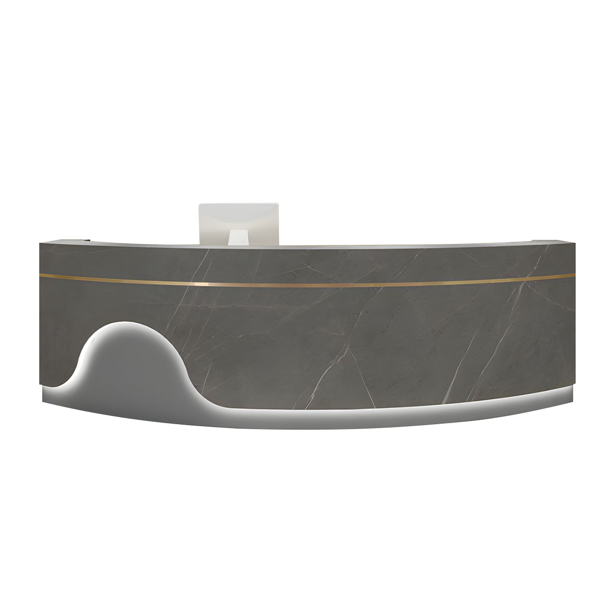 Minimalist and Elegant Curved Reception Desk with Beautiful Light Strip Design and Metal Trim