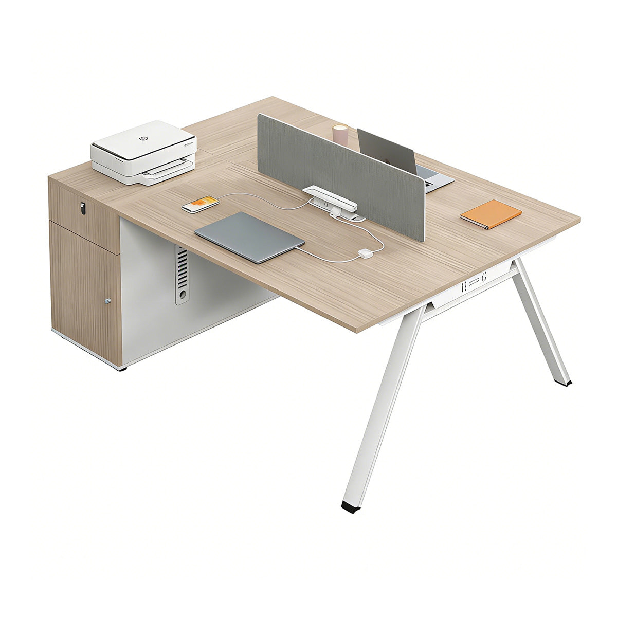 Minimalist Office Desk with Built-In Outlets, Ample Storage, and Privacy Panel