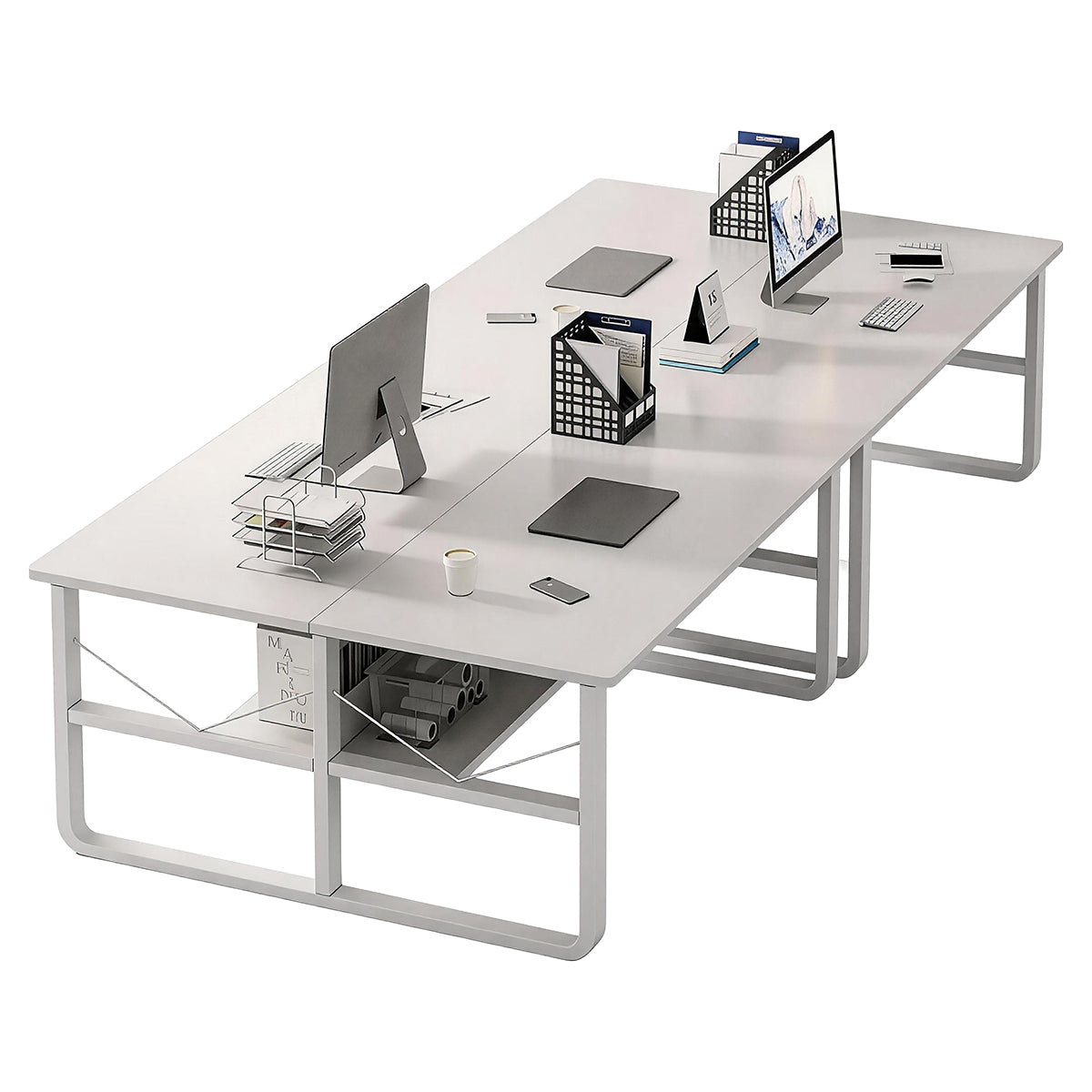 Simple  Office Desk with Partition for Staff, Freely Customizable, U Shaped Bracket