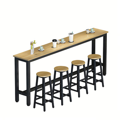 Solid Wood Bar Table Narrow, Light Walnut + Black Frame Desk + 4 Stools, Light Walnut + Black Frame finish, L71" x W16" x H39", for office workspace,...