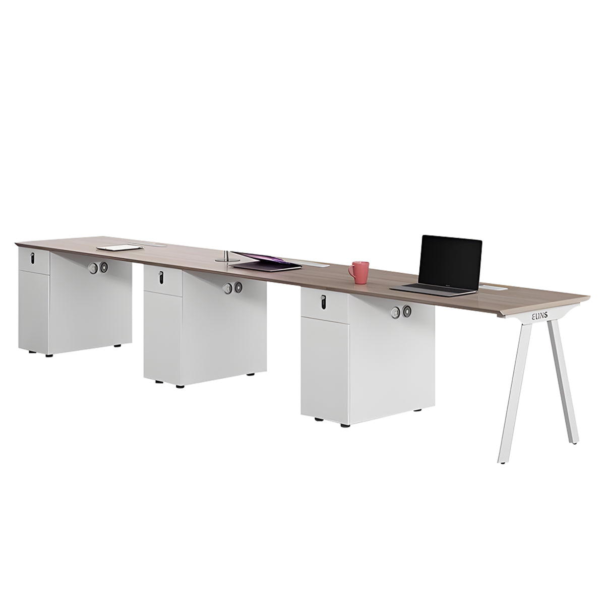 Multi-Person Office Desk with Built-In Outlets for Office Workstation