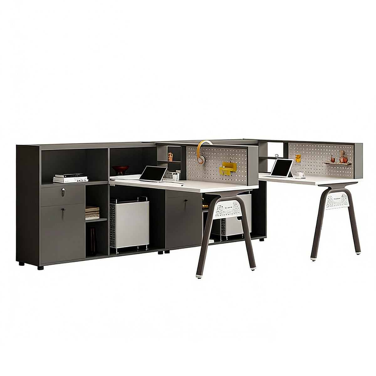 Sleek Office Desk with Integrated Power, Storage & Pegboard