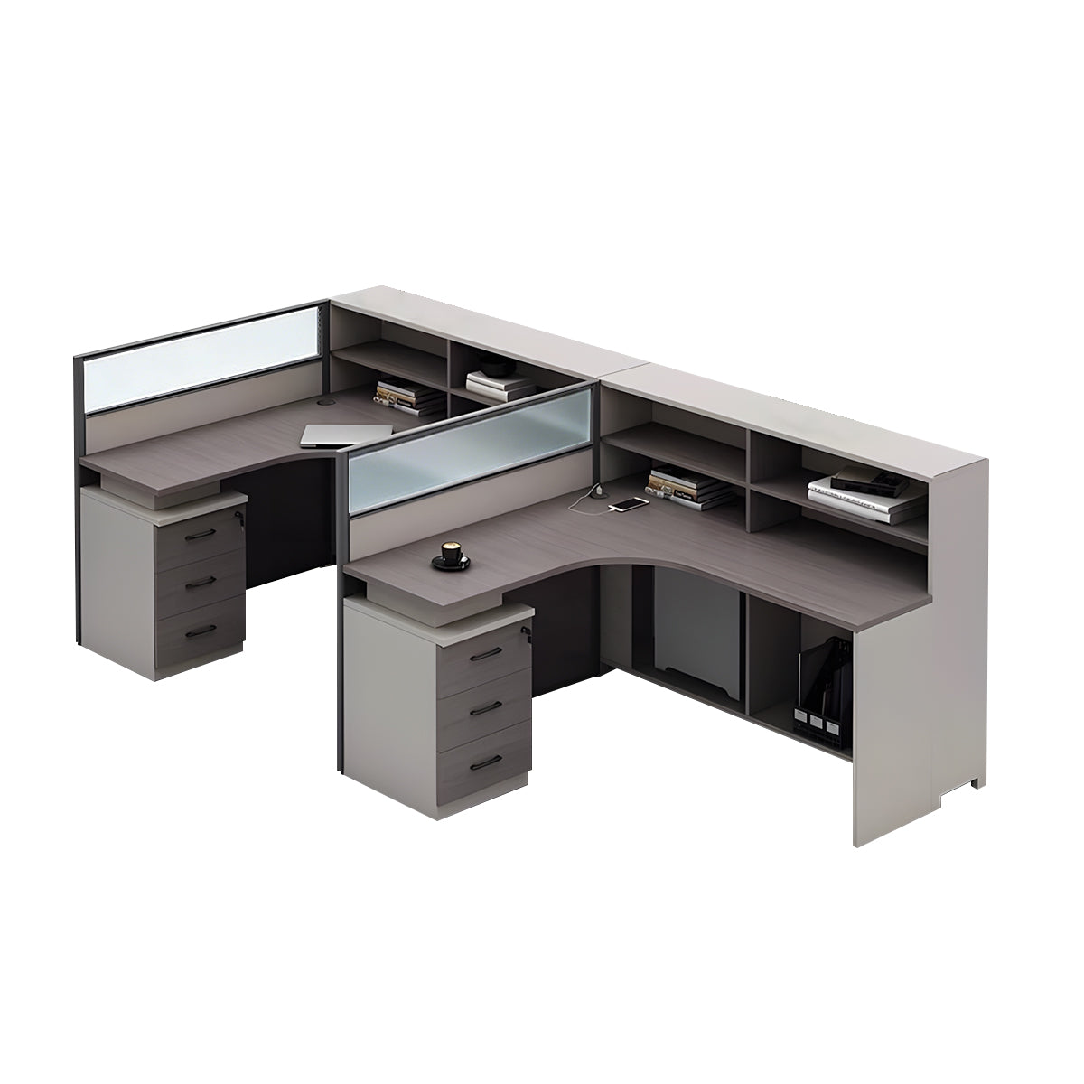 L-Shaped Minimalist Office Desk with Built-In Outlets, Ample Storage Space