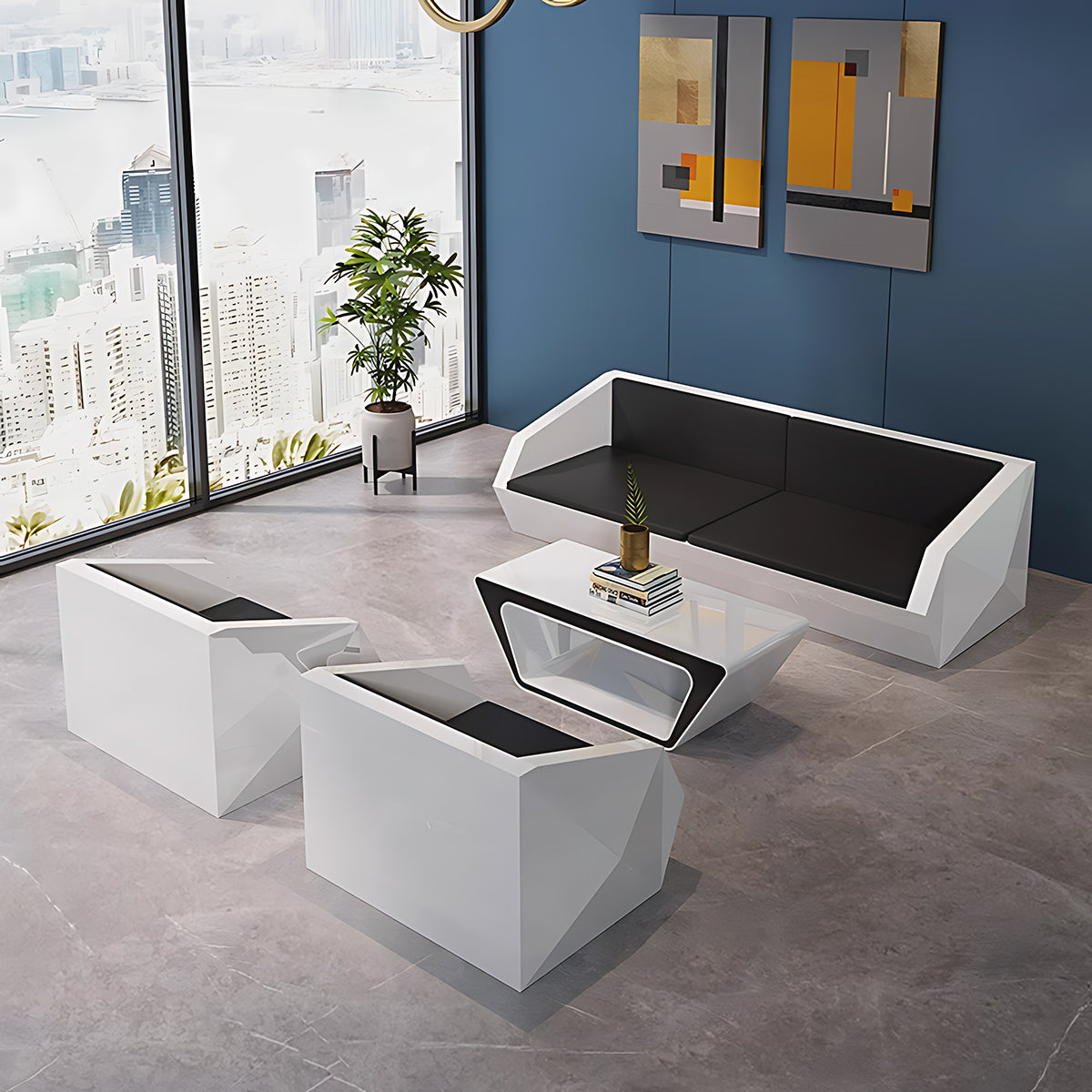 Luxurious and Stylish Black-and-White Sofa with Unique Geometric Design