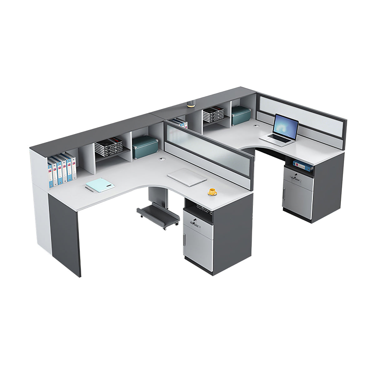 Modern L-Shaped Staff Office Desk with Partition and Storage Cabinet