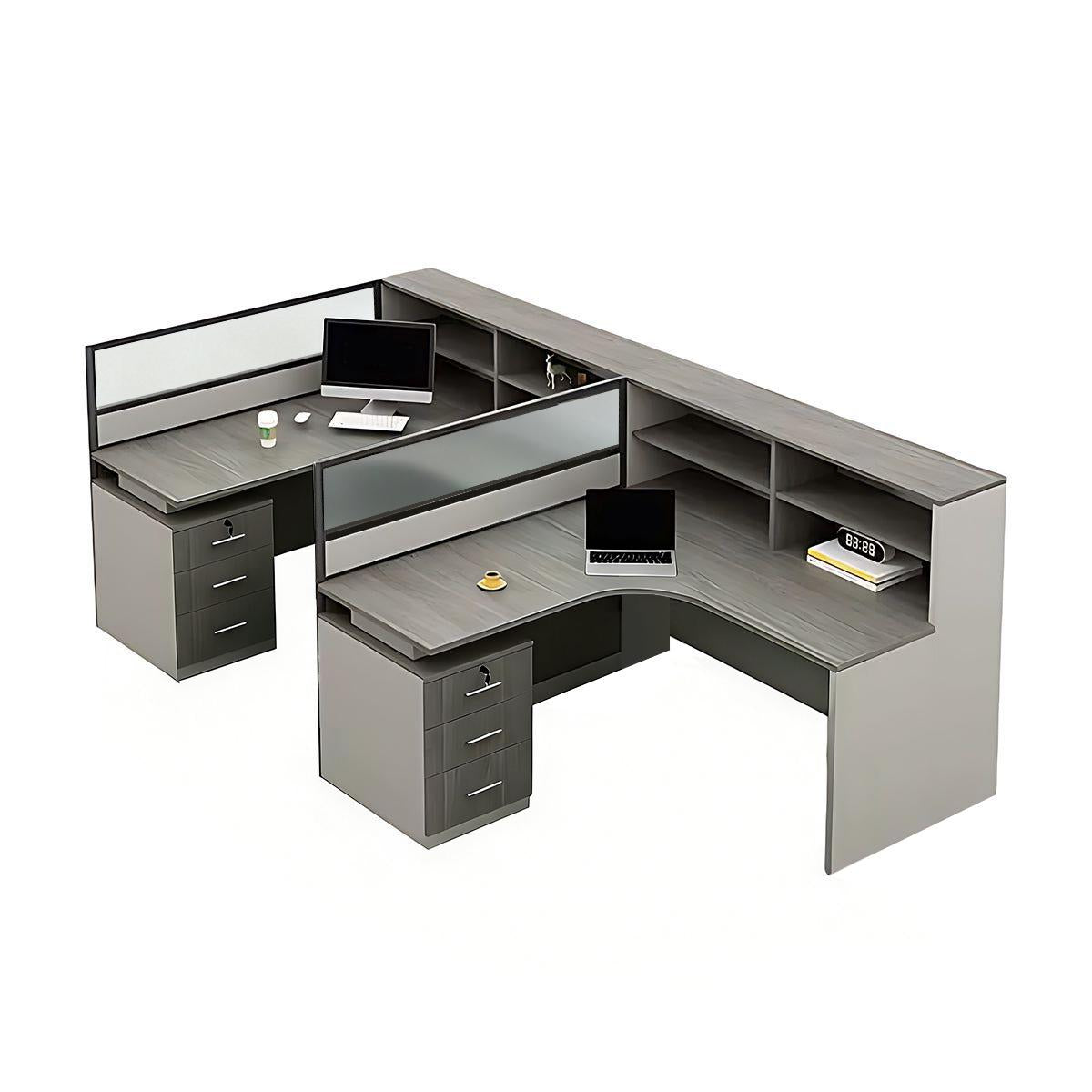 Minimalist Desk with Screen Dividers and High Cabinets