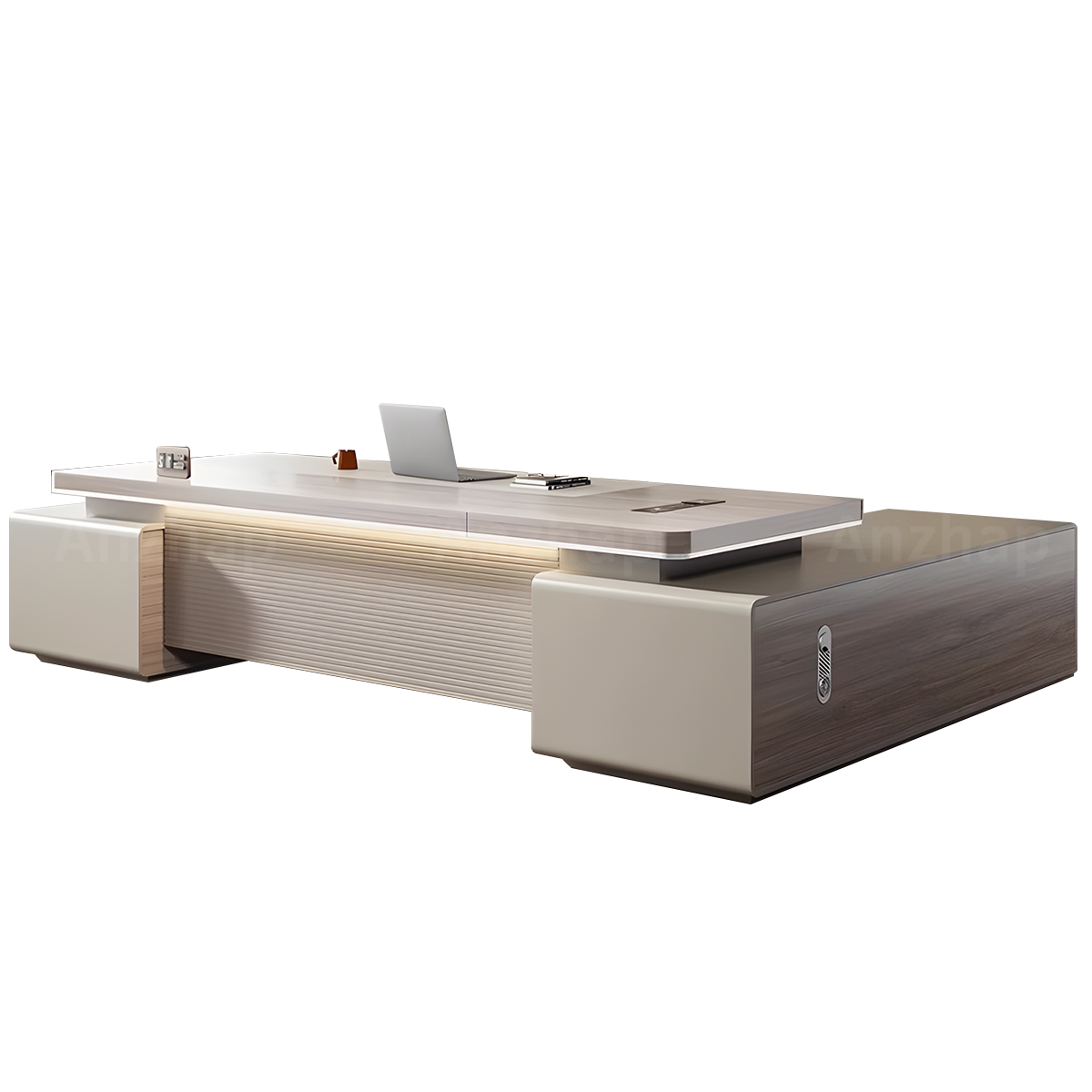 Premium Executive Desk with Thick Privacy Panel and Large Side Cabinet