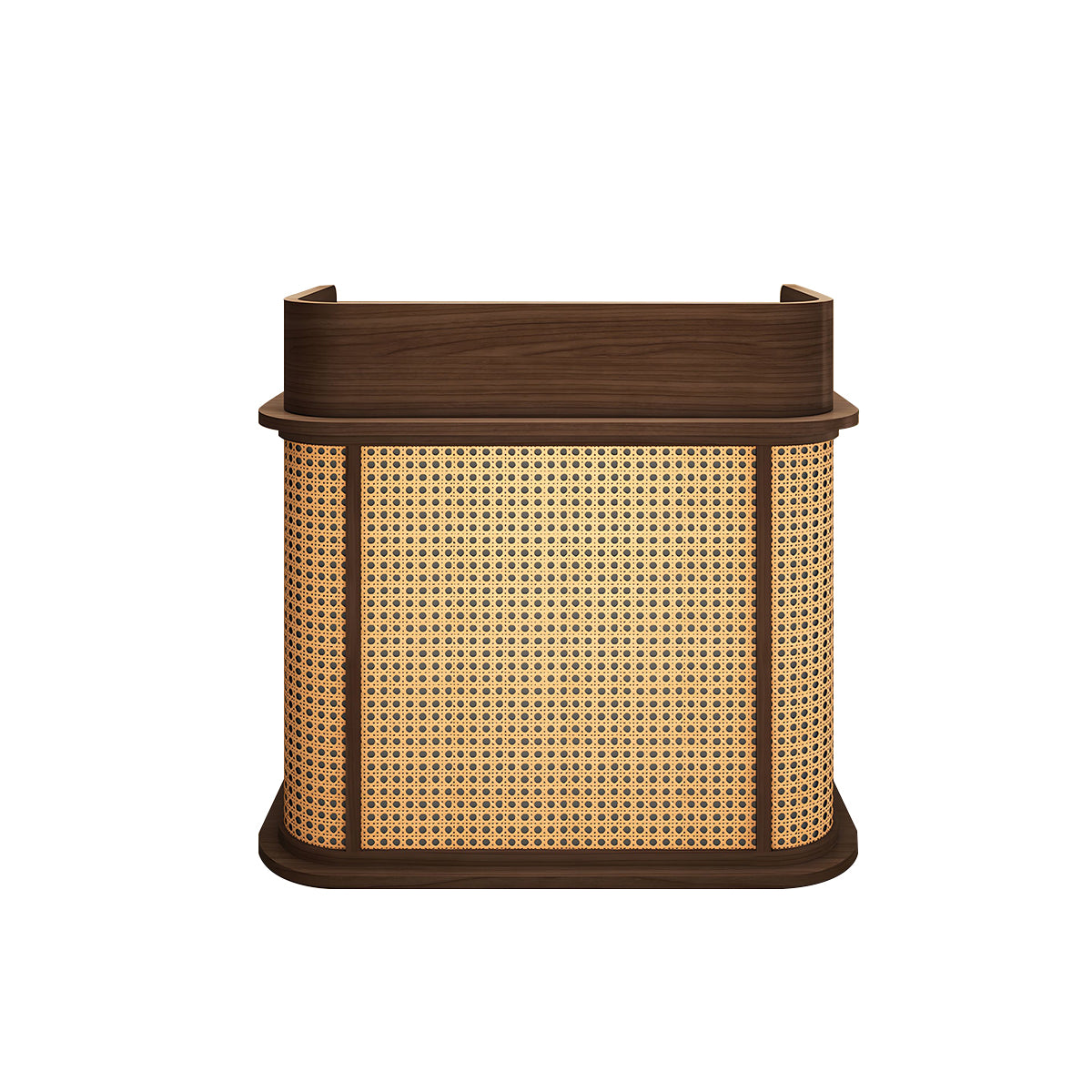 Wabi Sabi Reception Desk with Rattan Weaving Lockable Drawer Storage