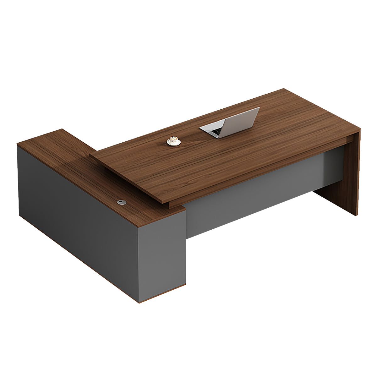 L-Shaped Executive Desk, right side cabinet configuration, Brown + Dark Gray finish, L47" x W47" x H30", for office workspace, executive office furniture