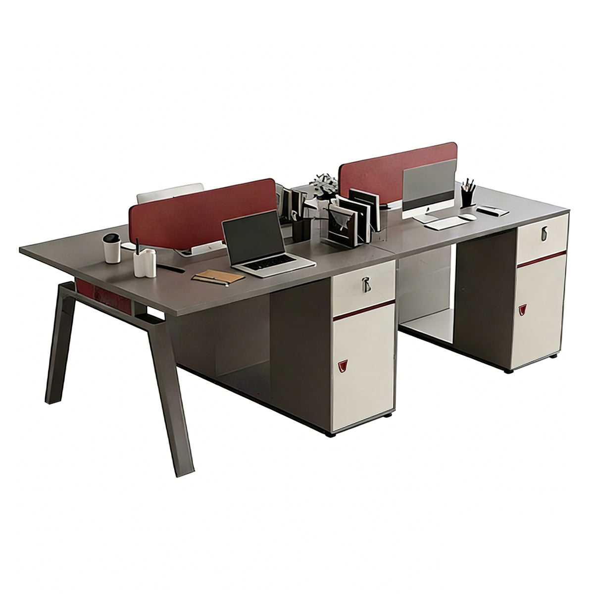 Stylish Minimalist Office Desk with Red Privacy Screen Design