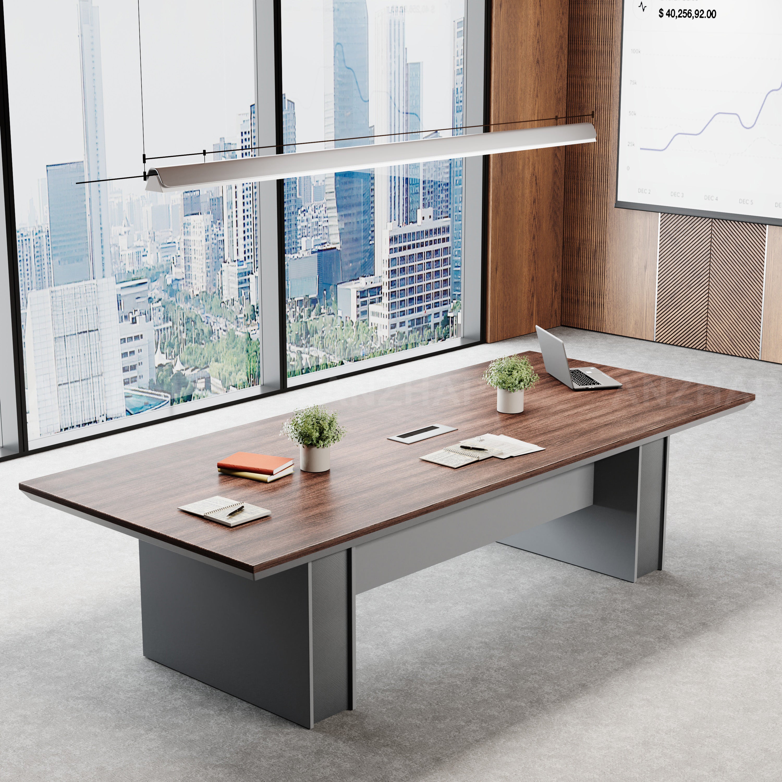 Rectangular Conference Table with a Sturdy Wooden Base