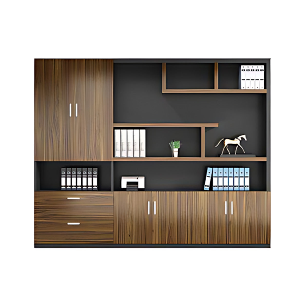 Modern Office Storage Cabinet with Wardrobe, Drawers & Display Shelves